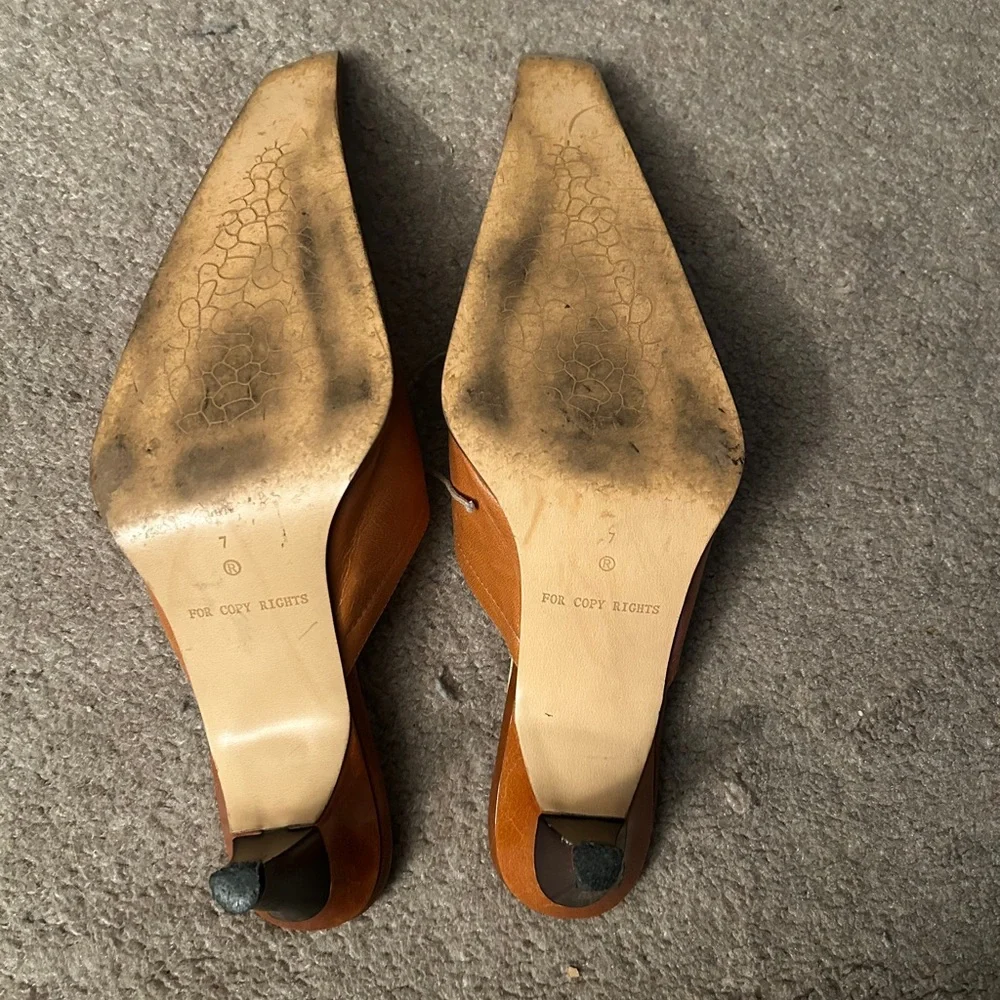 Henry Ferrera Tan Leather Slip-On Lace-Up Mules - Picture 6 of 6